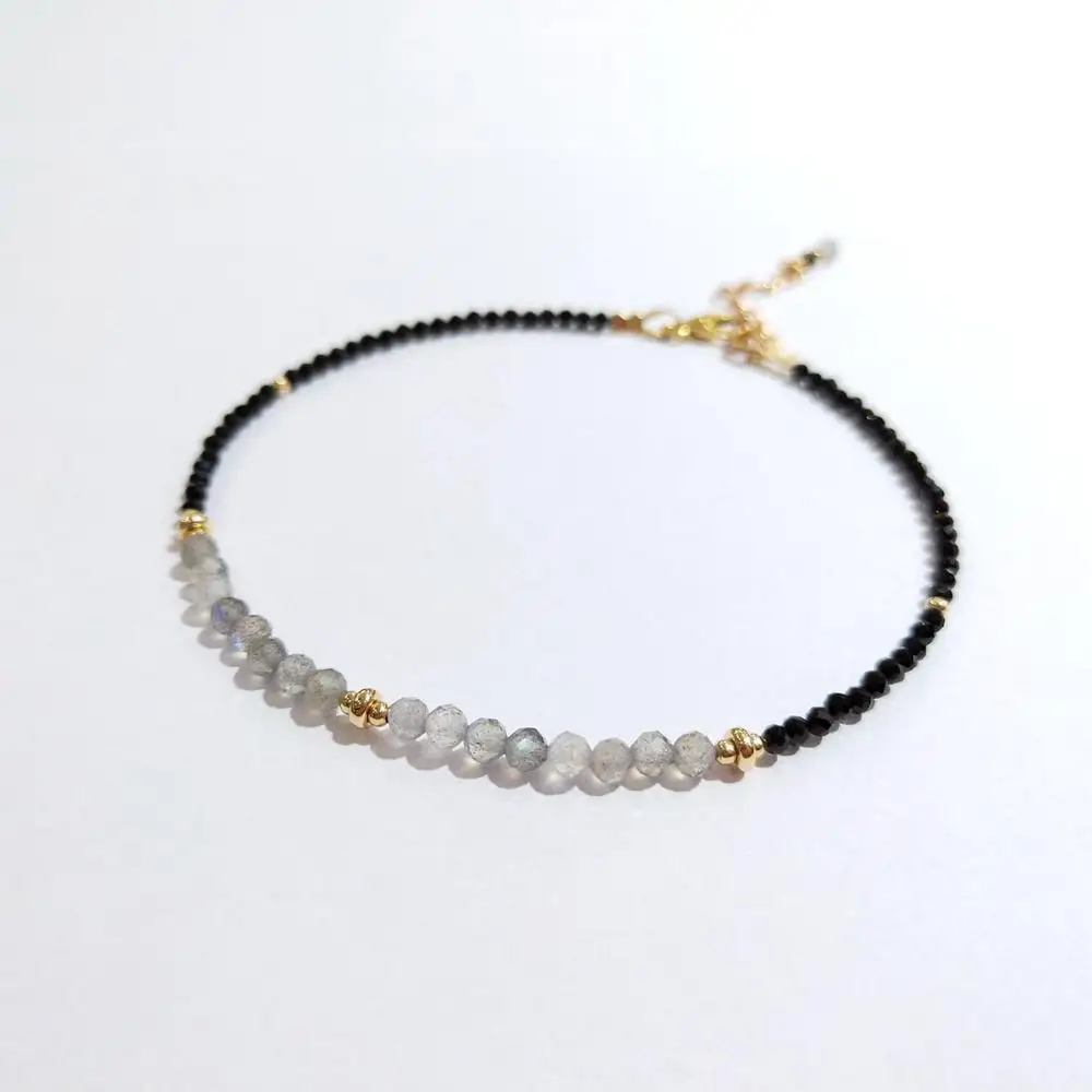 Браслет на ногу Lii Ji из натурального камня Черный шпинель лазурит лунный камень