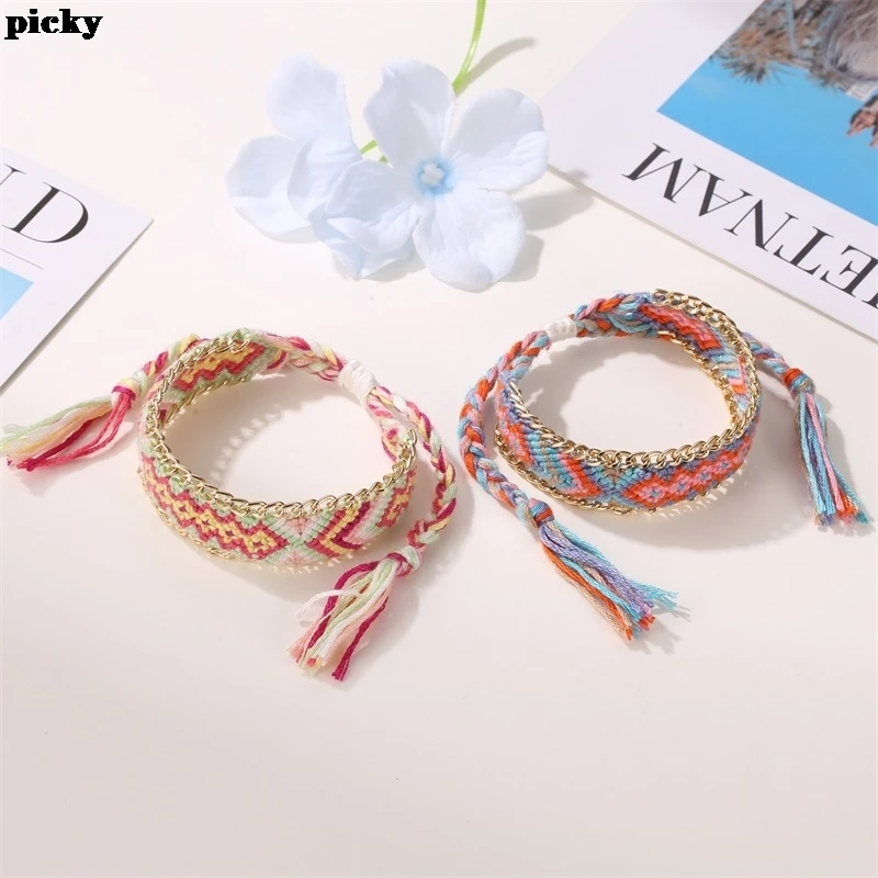 Богемный многоцветной плетеный браслет дружбы для женщин ручной работы