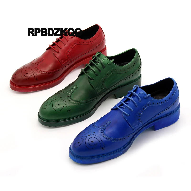 High Quality Brogue Oxfords Plus Size Luxury Real Leather Pointy Toe Prom Red Pointed Wingtip Men Blue Dress Shoes European | Обувь