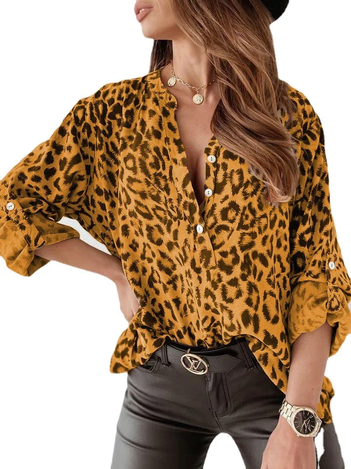 

Blouses 2021 New Women's Leopard Print Long Sleeve Button Blouses women shirts