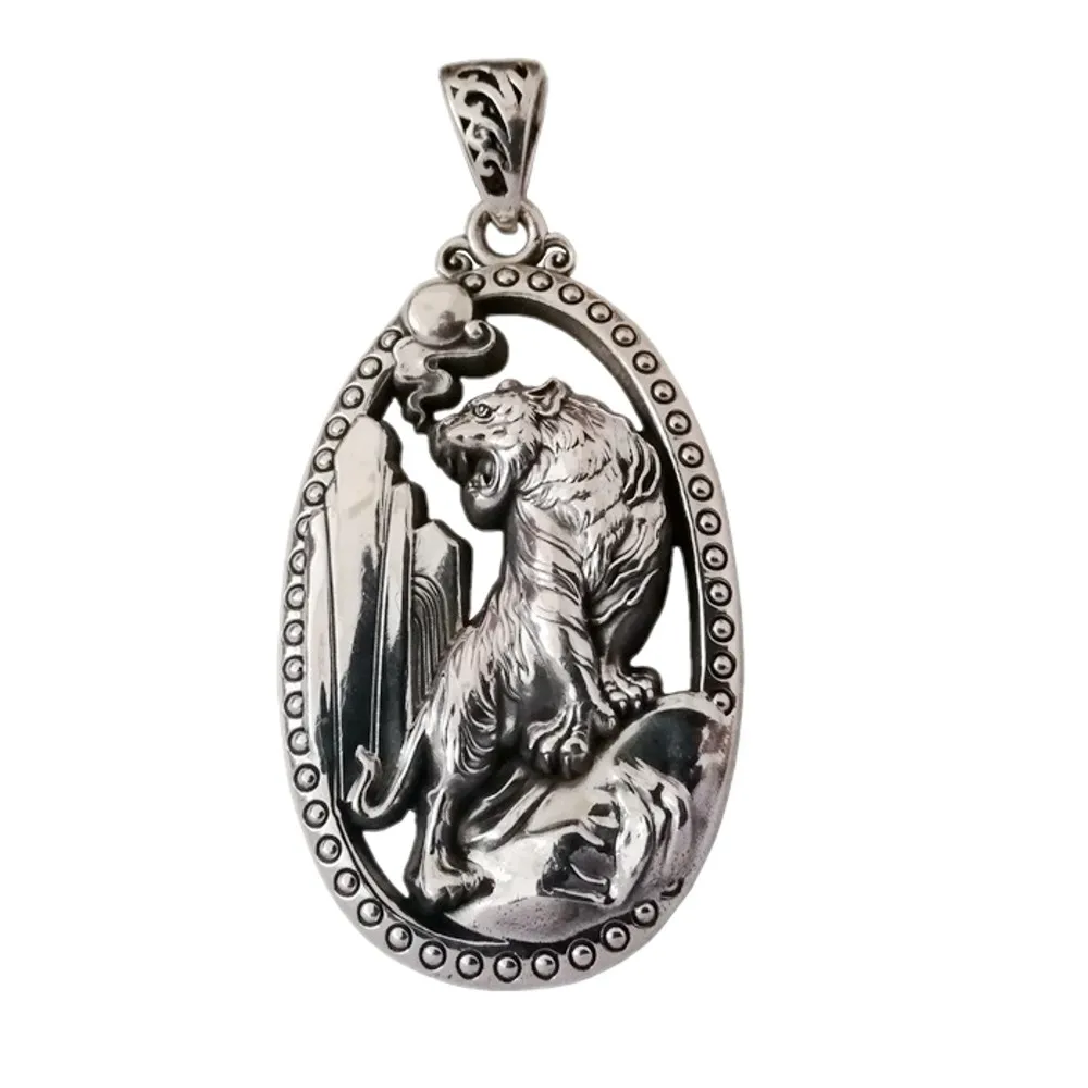 

BOCAI New solid s999 Pure Silver Domineering Tiger Roaring Mountains and Rivers Zodiac Tiger Man Pendant Birth Year