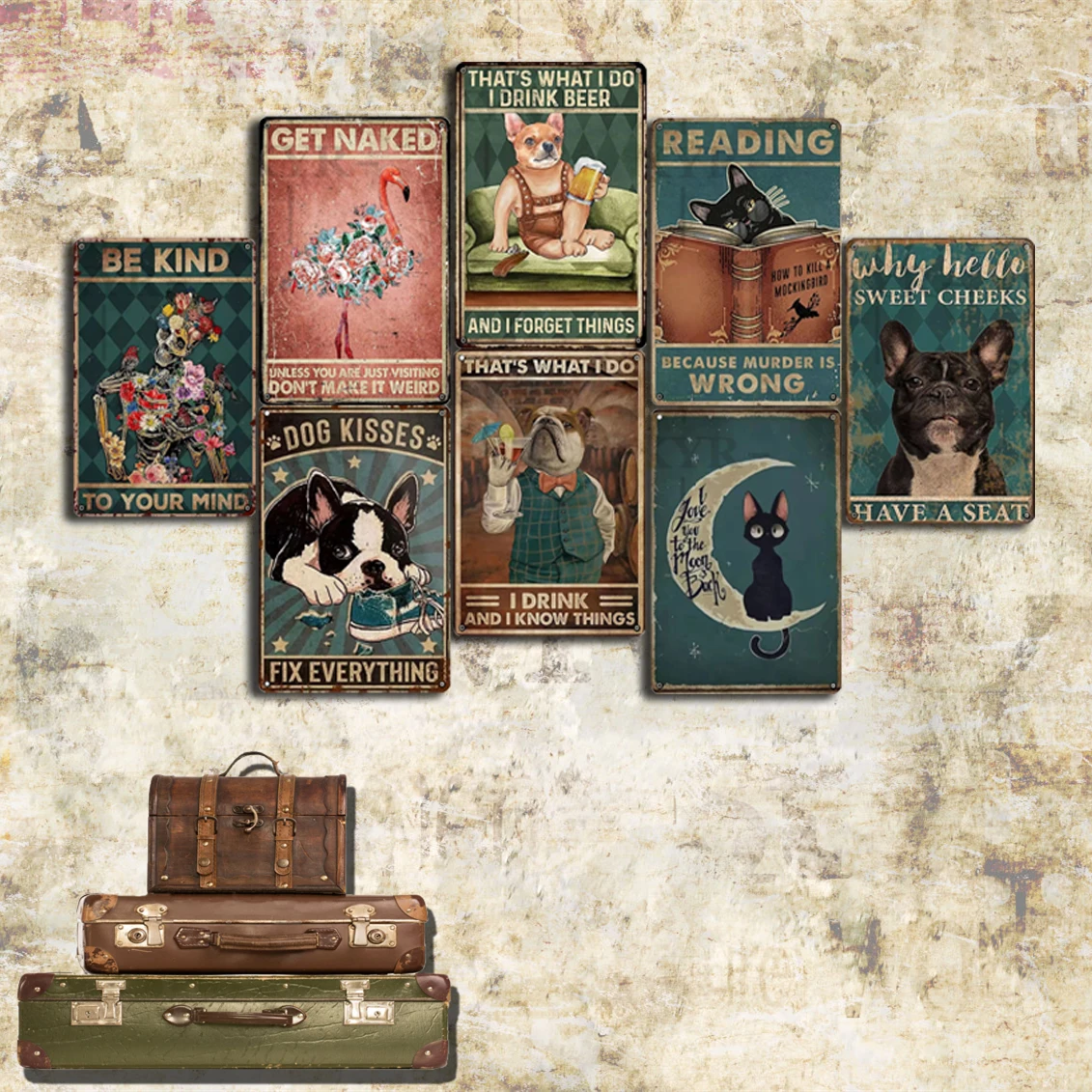 

Табличка в стиле ретро, металлические жестяные знаки, черная кошка, собака, картина, гостиная, домашний декор, украшение для туалета, ванной, ...
