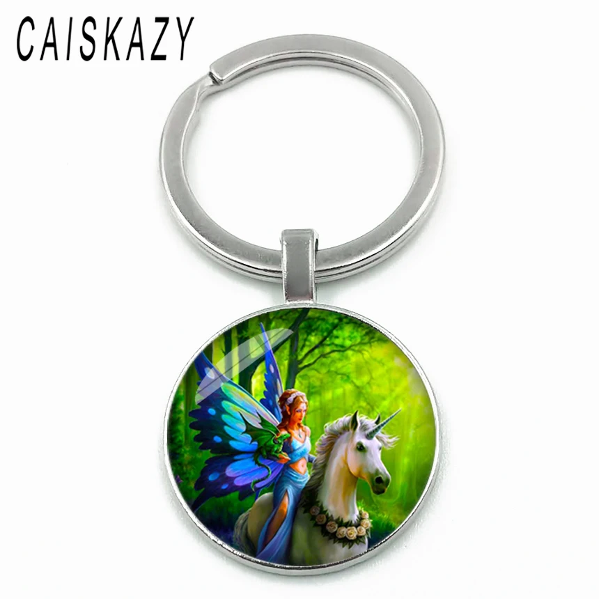 Красивая бабочка фея с единорогом стекло кабошон брелок Белый Единорог Лошадь