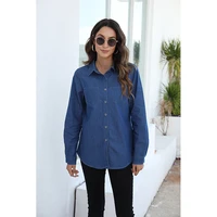 women denim blouse long sleeve dark blue lapel single breasted female casual solid color sping autumn fashion wild shirt tops