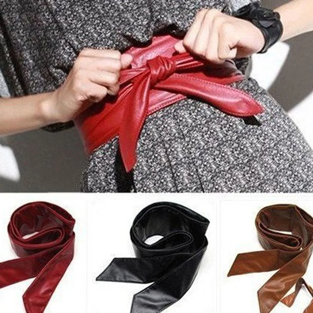 

Women Lace Up Belt New Bowknot Belts For Women Longer Wide Bind Waistband Ties Bow Ladies Dress Decoration Fashion Pu 2020 Adult