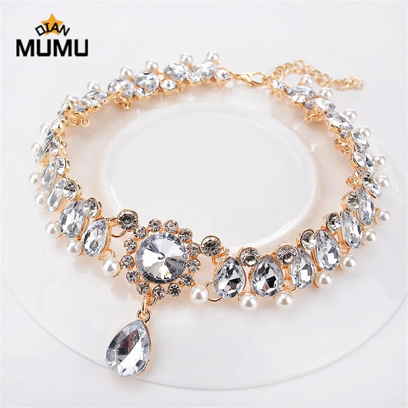 

Boho Collar Water Drop Crystal Pendant Chokers Necklaces Simulated Pearl Choker Necklace Vintage Statement Neck Jewelry