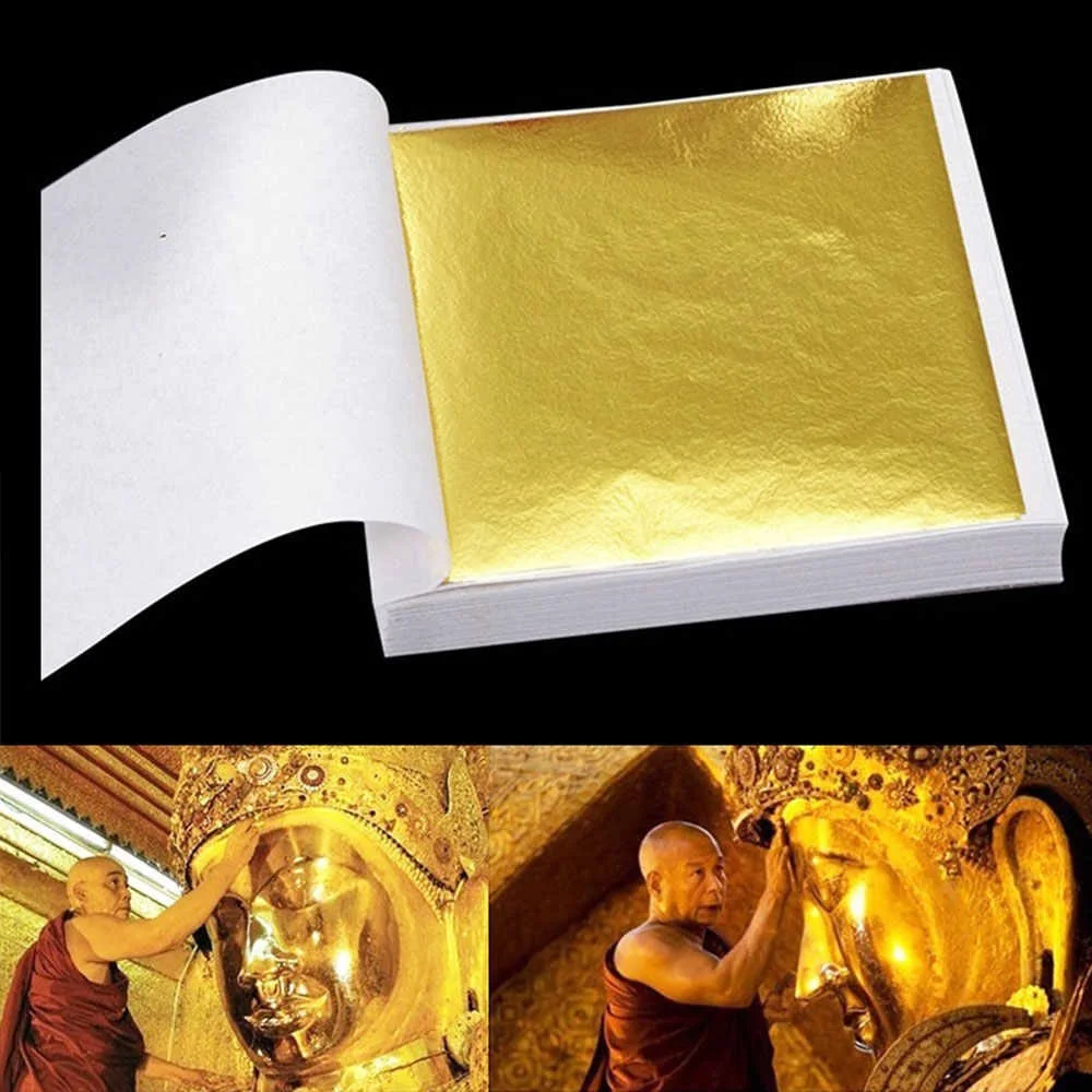 

9x9cm 100 Sheets Practical K Pure Shiny Gold Leaf for Gilding Funiture Lines Wall Crafts Handicrafts Gilding Decoration