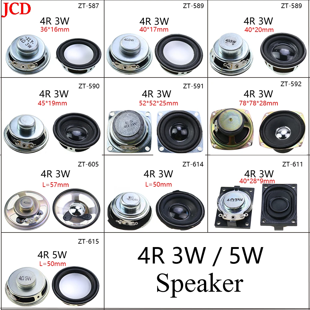 

JCD 1Pcs Speaker Horn 4R 3W 5W Diameter 36mm 40mm 45mm 50mm 52mm 57mm 78mm Amplifier Rubber Gasket Loudspeaker Trumpet 4 ohm