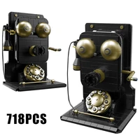 classic retro simulation dial telephone model building blocks diy home table decor phone bricks toys for children adults gifts