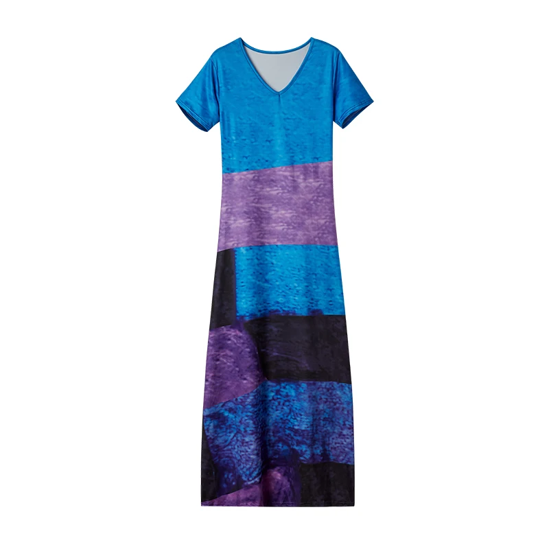 

Vintage Patchwork Plaid Maxi Dress Women Bohemian V-neck Short-Sleeve Holiday Beach Dress Casual Loose Summer Sundress