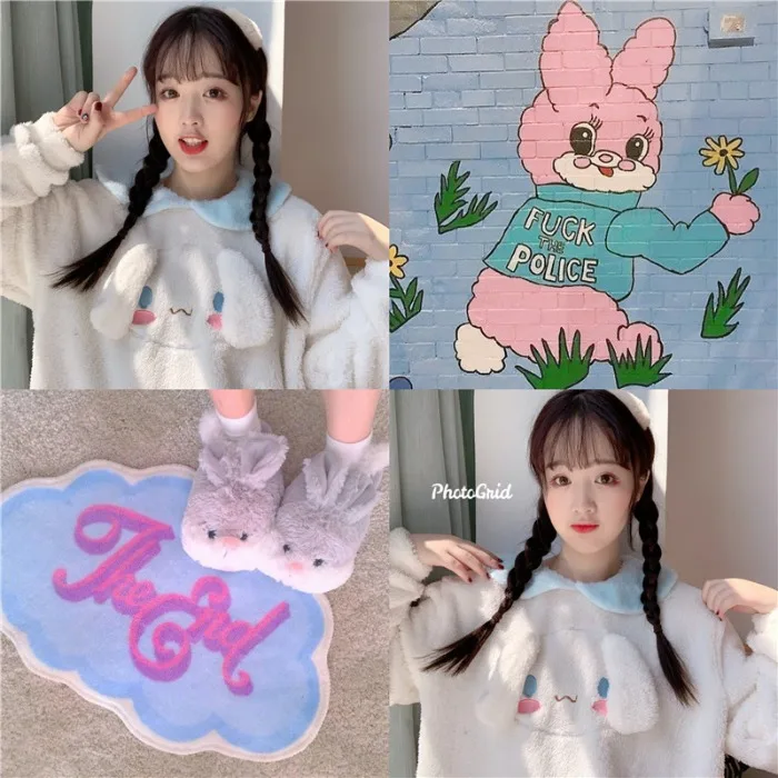 Японская Милая свободная ночная рубашка Женская милая Пижама на осень и зиму