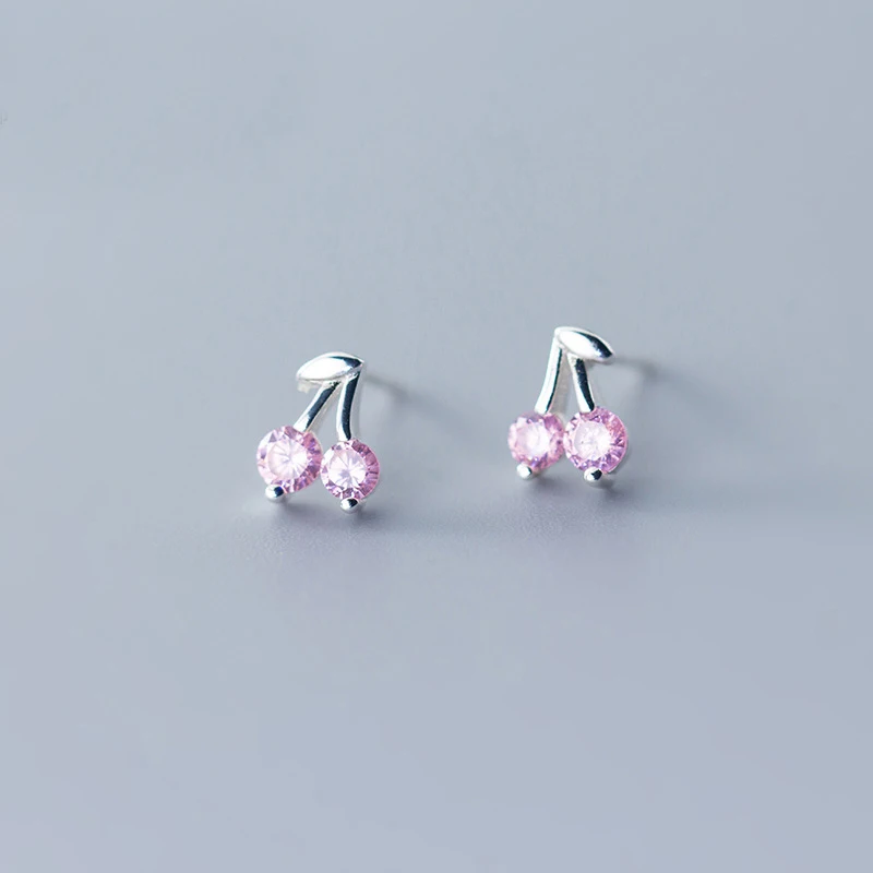 

MloveAcc Романтический минималистичный Розовый CZ серьги-гвоздики в форме вишни Настоящее серебро 925 пробы модные ювелирные изделия для женщин ...