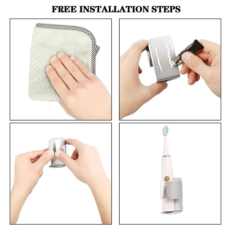2-Piece Self-Adhesive Wall-Mounted Stainless Steel Electric Toothbrush Holder Bathroom And Kitchen Storage Accessories | Дом и сад