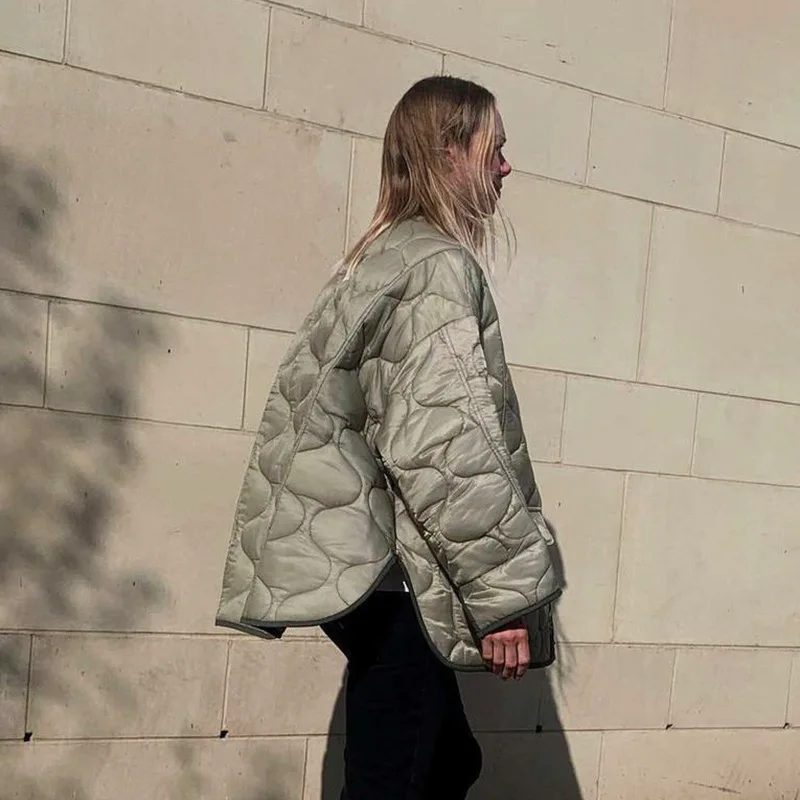 

Fashion y2k Casual Autumn Winter Women Puffer Jacket Oversized Single Breasted Solid Top Coat Streetwear Button Down Jackets