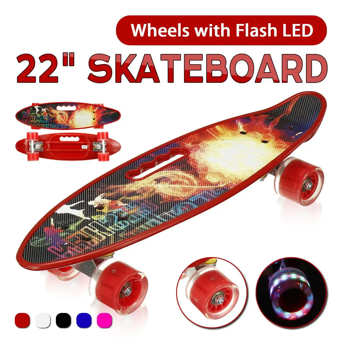 

22in Children Teenagers Fish Board Mini Cruiser Skateboard Non-slip Scooters Skate Board Retro Printed Skate Board Bearings Kids
