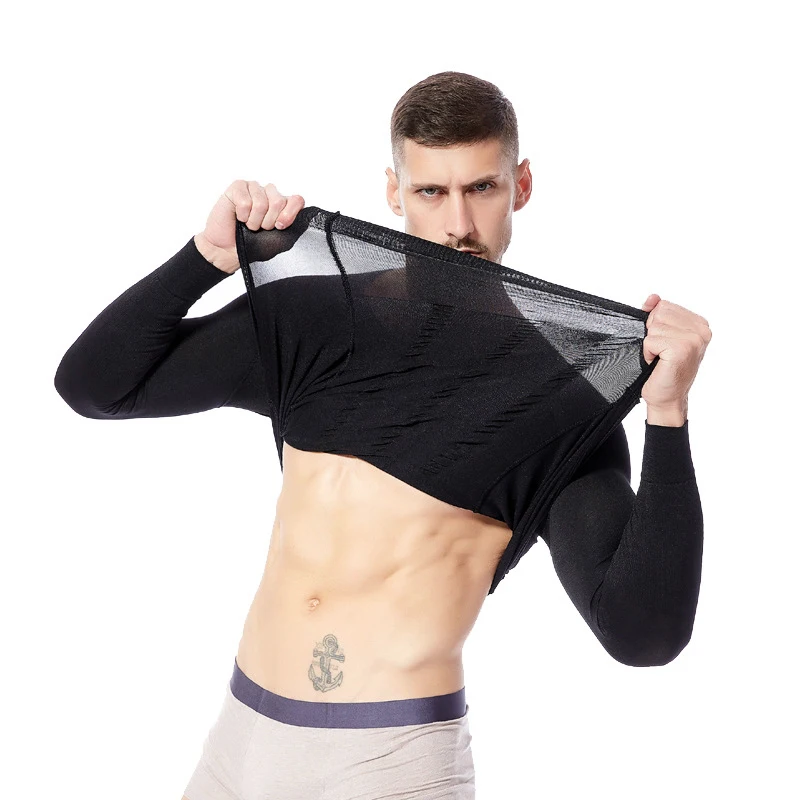Mens Slimming Body Shaper Seamless Long Sleeve Compression Shirt Tummy Control Gynecomastia Gym Workout Undershirt