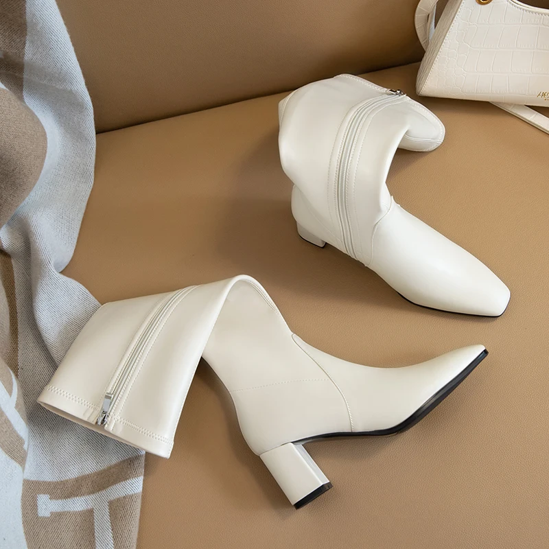 

Concise Side Zipper Knee High Boots With Heels Wedding Party Shoes Woman 2020 Winter Newest High Heels Boots For Girls