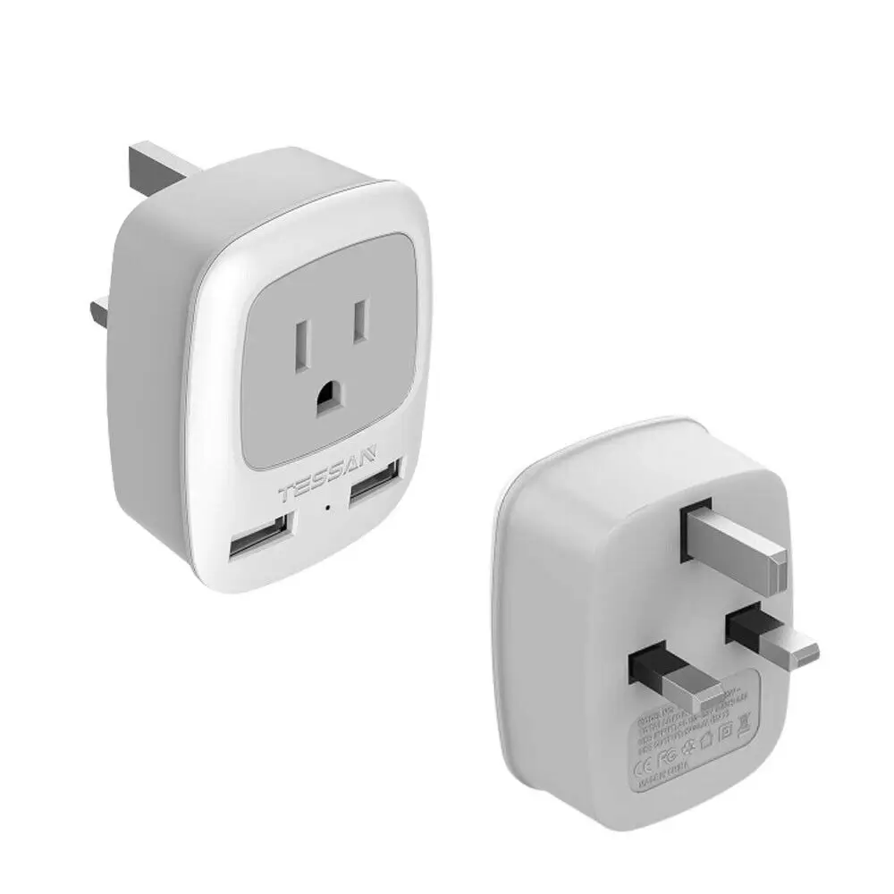 

TESSAN USA to UK British England Scotland London Travel Plug Adapter with 2 USB Ports 1 Outlet Mini Wall Charger Adapter-Type G