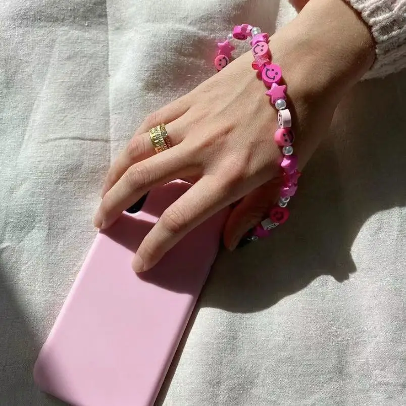 

Phone Straps Mobile Phone Chain Decoration Colorful Beads Soft Pottery Smiley Spring Summer with Anti-lost Mobile Phone Chain