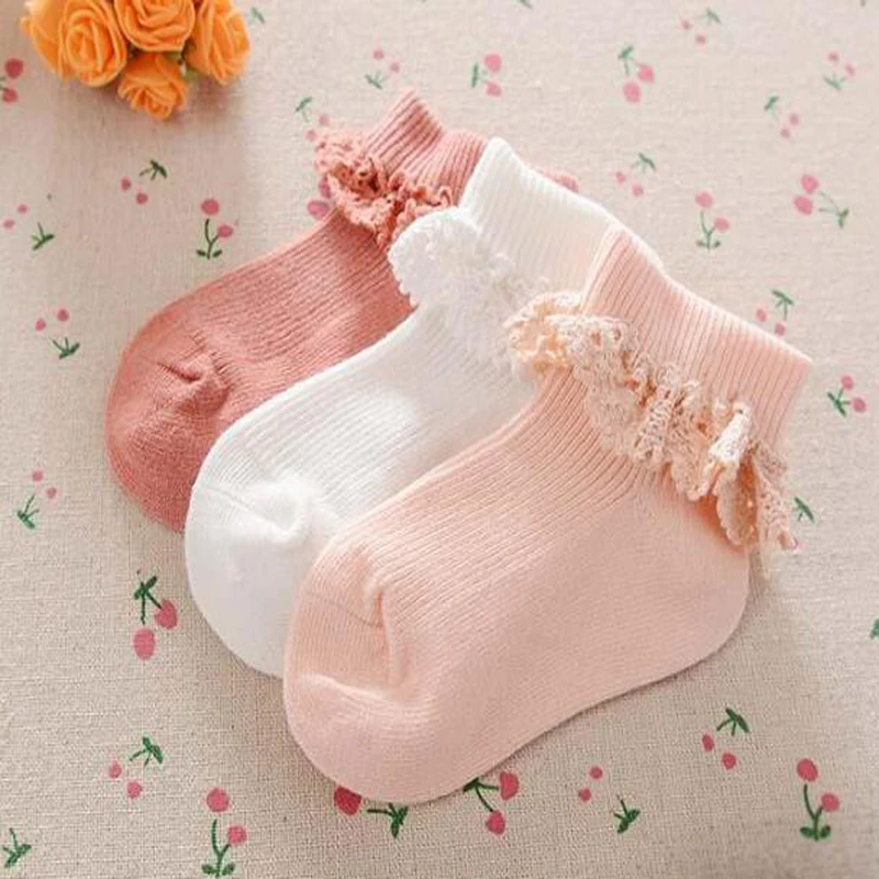 Детские носки хлопковые до щиколотки для девочек милые кружевные маленьких