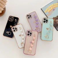 soft electroplated love heart phone case for iphone 11 12 13 pro max xs max x xr 7 8 plus mini se 2020 bracelet cases cover