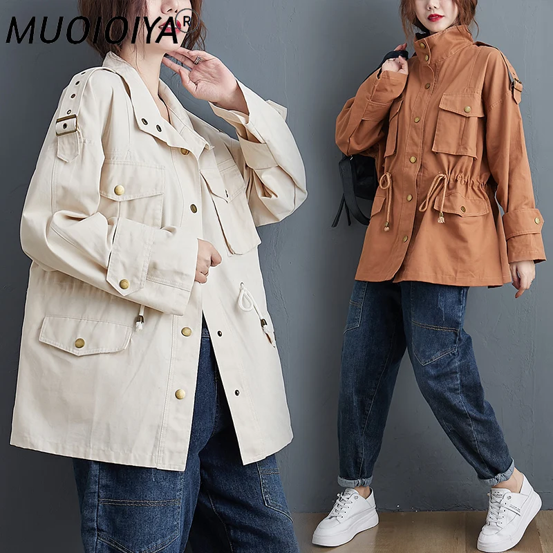 

2021 New Spring Autumn Korea Army Green Trench Coat Women Long Sleeve Plus Size Windbreaker Female Casual Street Outerwear