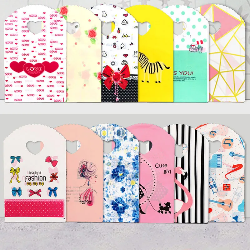 50 шт. милый маленький Подарочный пакет пластиковый с ручкой вечерние сумки для