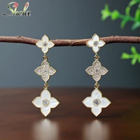 four leaf flower earrings for women long aaa zircon korean fashion jewelry acessories pendant wholesale s925 pins high quality