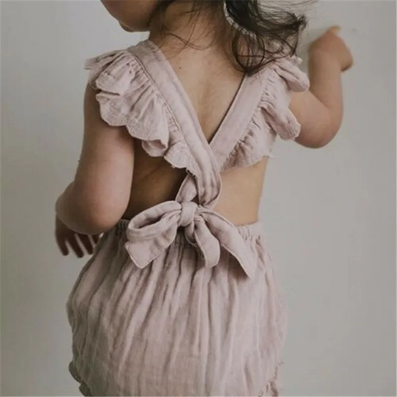 

Newborn Baby Girls Ruffle Solid Color Romper Backless Jumpsuit Outfits Sunsuit Baby Clothing