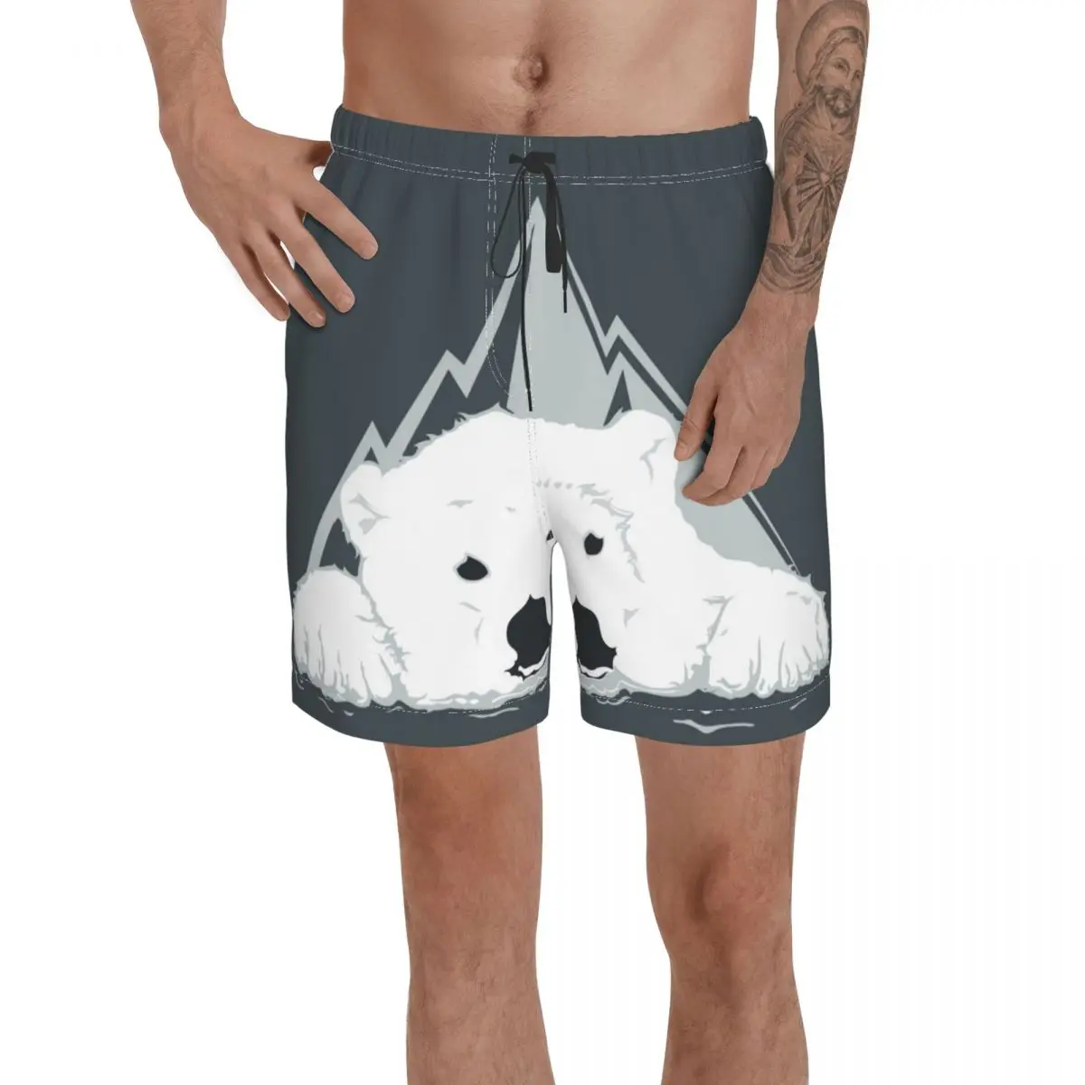

Мужские штаны плавки, пляжные плавки для серфинга с белым медведем, спортивные быстросохнущие сетчатые повседневные брифы для мальчиков