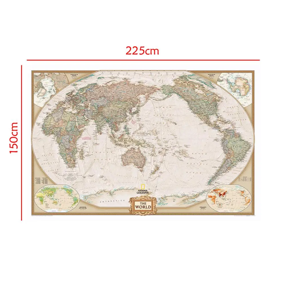 

150x225cm Classic World Map Non Woven Map with Important Cities in Each Country For Travel And Trip