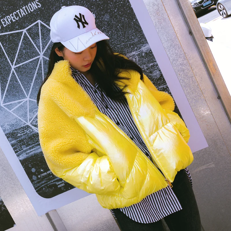 Женский осенний и зимний Новый пуховик из овечьей шерсти Лоскутная куртка