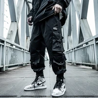 multi pocket cargo pants mens loose hip hop trousers motorcycle pants mens drawstring black jogging pants fashion streetwear