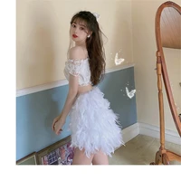 real ostrich feather furry white mini short skirts lady female womens skirt s22