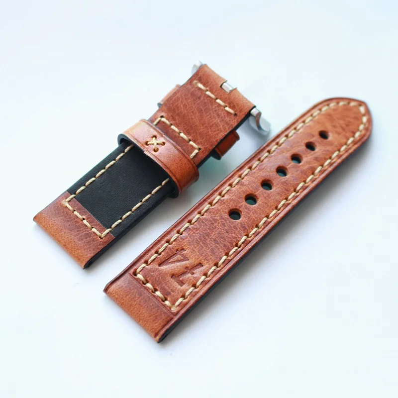 

Handmade 20MM 22MM 24MM 26MM Genuine Leather F4 Red Brown Watchband Wristband For PAM Big Pilot Strap