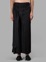 mens casual pants wide leg pants pant skirt spring and autumn new black elastic waist false two layer design loose skirt