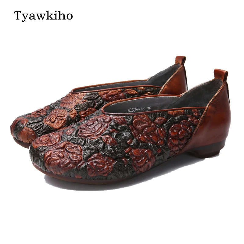 Tyawkiho/Женская обувь из натуральной кожи на плоской подошве с вышивкой; желтые Лоферы для женщин; коллекция года; весенняя обувь на плоской подошве без шнуровки; кожаная обувь ручной работы на плоской подошве в стиле ретро