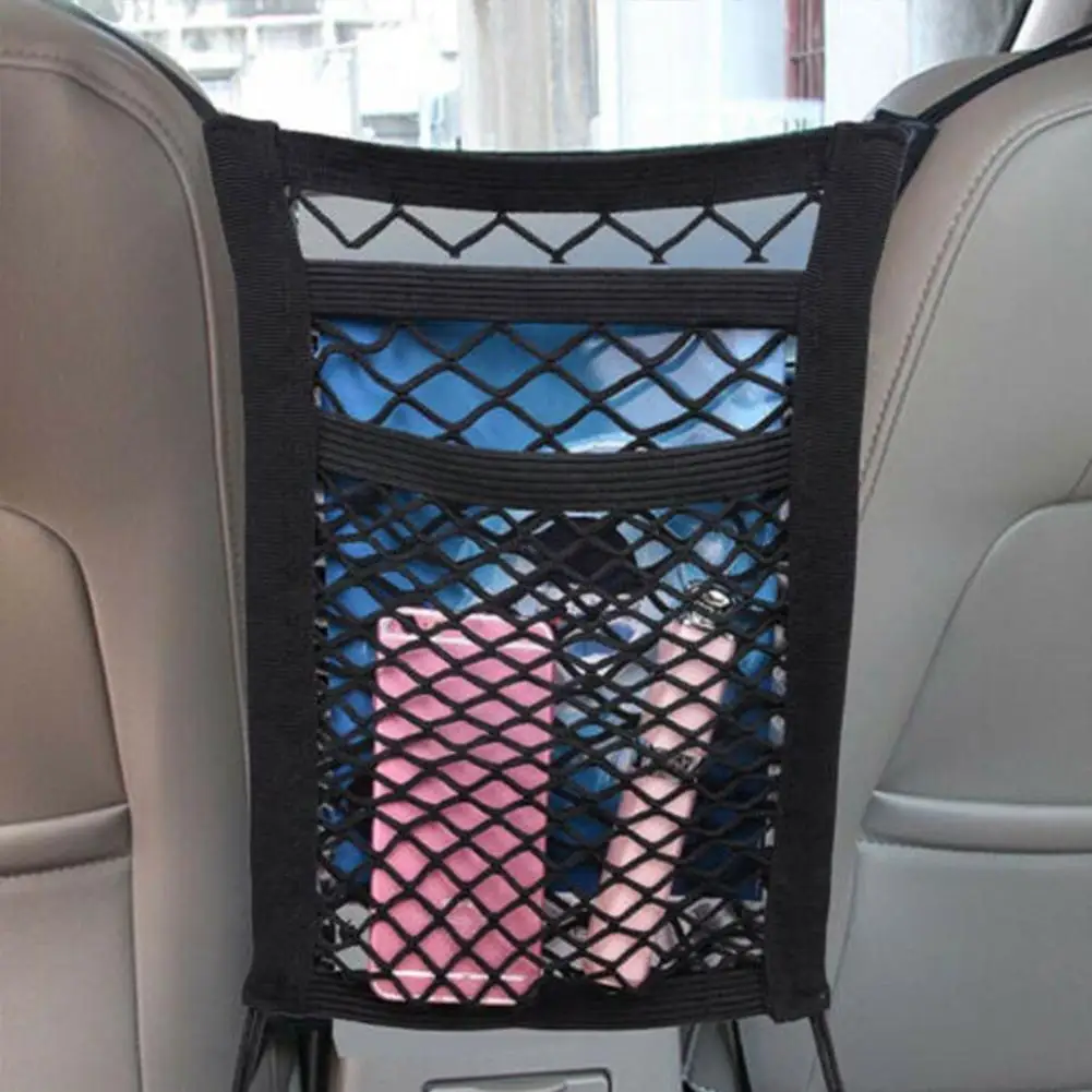 

Cars Interior Trunk Seat Back Elastic Mesh Net Cars Bags Grid Storage Pocket Accessories Double-layer Styling Pocket Cage Y0X9