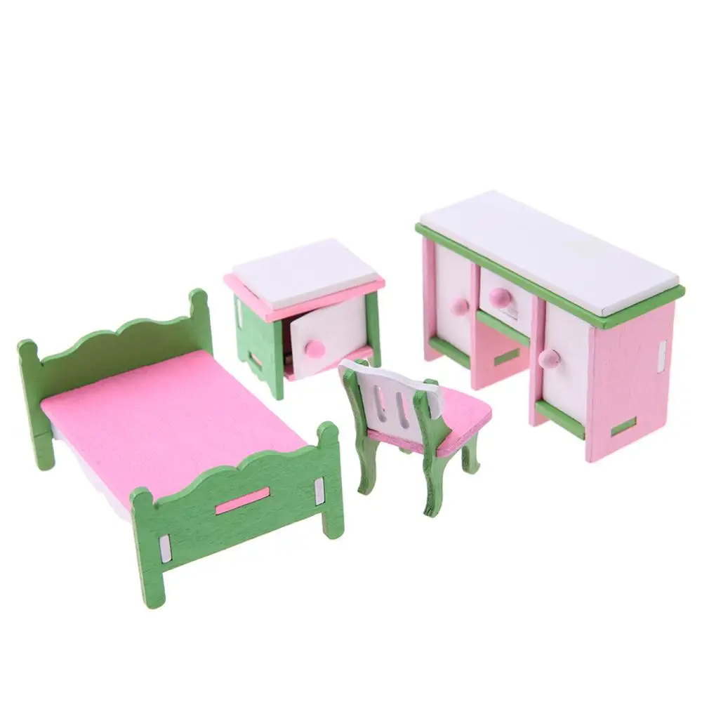 

Dollhouse Furniture Miniature Wooden Creative Bathroom Bedroom Restaurant For Kids Action Figure Doll House Decoration Doll