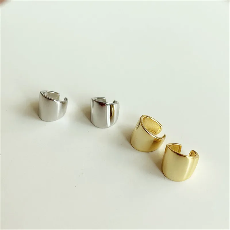 

RUIYI Real 925 Sterling Silver Korea Style Women Classci Simple Earring Clips 18K Gold Nordic Style Cold Wind Exquisite Earrings