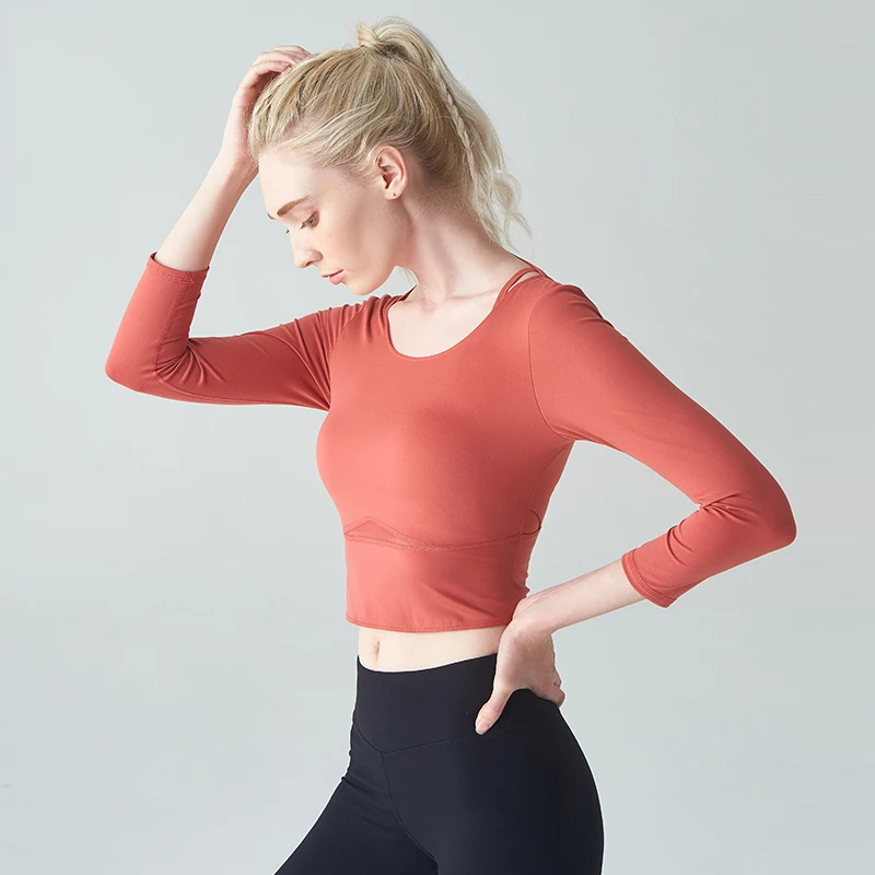 Women Yoga Tops Shirts Ladies Girl Long Three Quarter Sleeves Sportswear Training Professional Fitness Gym Workout Running Slim | Спорт и