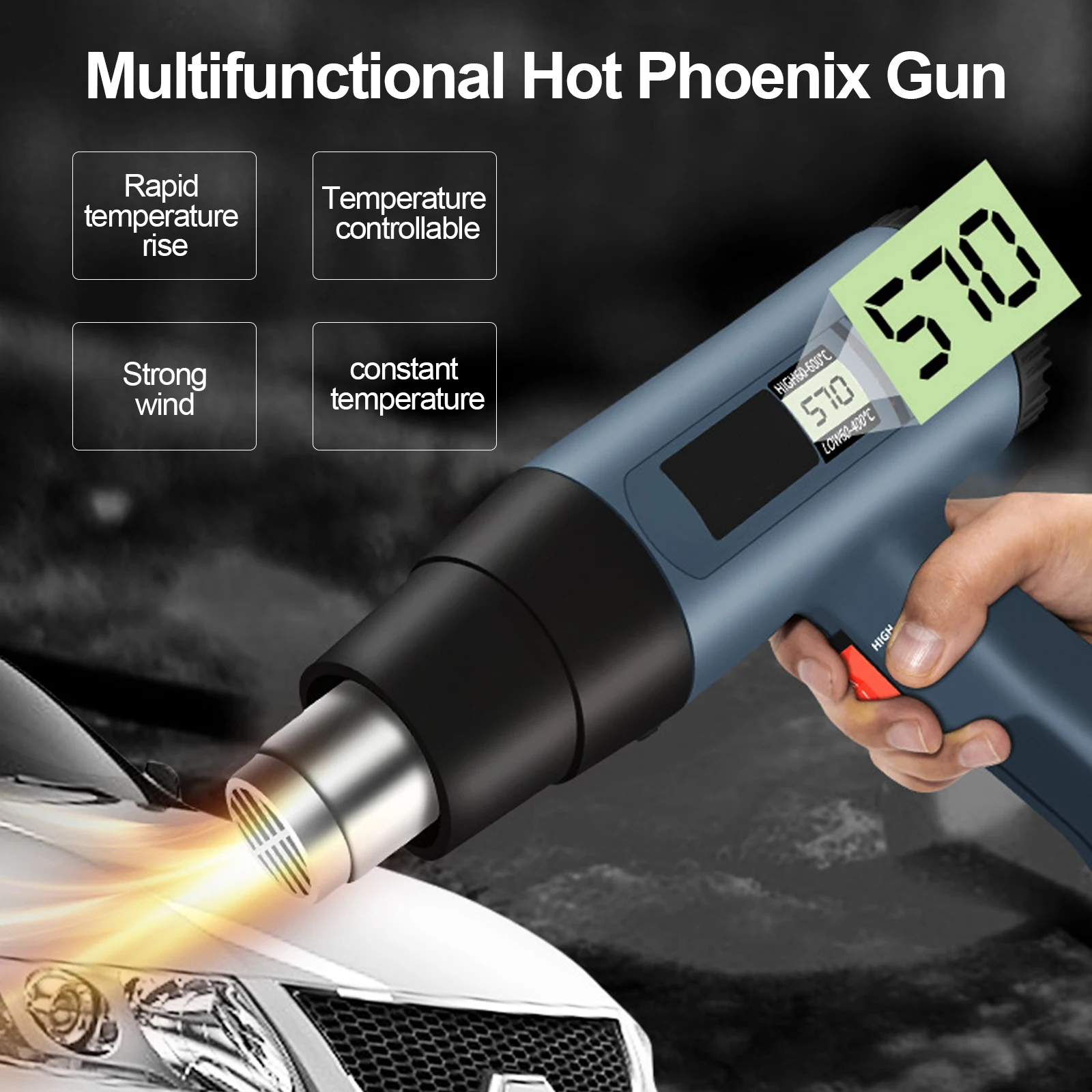 

2000W Hot Air Gun Kit Digital Display Variable Temperature Zone 4 Nozzles For Rapid Heating, Shrink Packaging, Welding