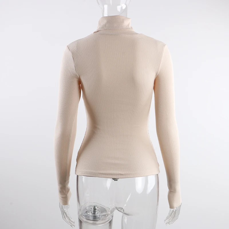 

Ribber Knitted Turtleneck Purple Top Women Hollow Out Casual Long Sleeve T Shirt Skinny Autumn Winter Slim Tee Ladies Clothing