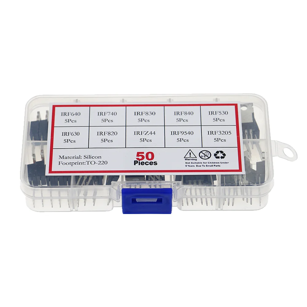 50 шт./кор. 10 значений Mosfet транзисторы комплект IRF3205 IRF640 IRF740 IRF830 IRF840 IRF530 IRF630 IRF820 IRFZ44
