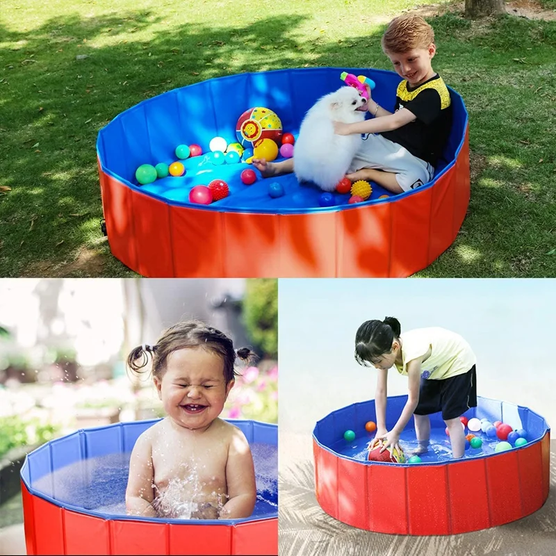 

Pet Dogs Swimming Pool Puppy Bathing Tub Red Dia 80cm Cats Paddling Doggy Dog Folding Dog / Cat Bath