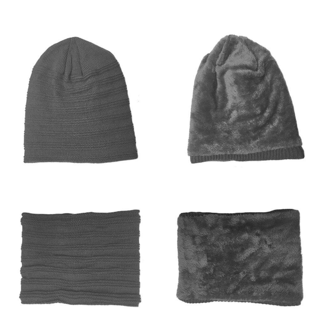 Мужская вязаная зимняя шапка шарф комплект из плотного флиса теплая