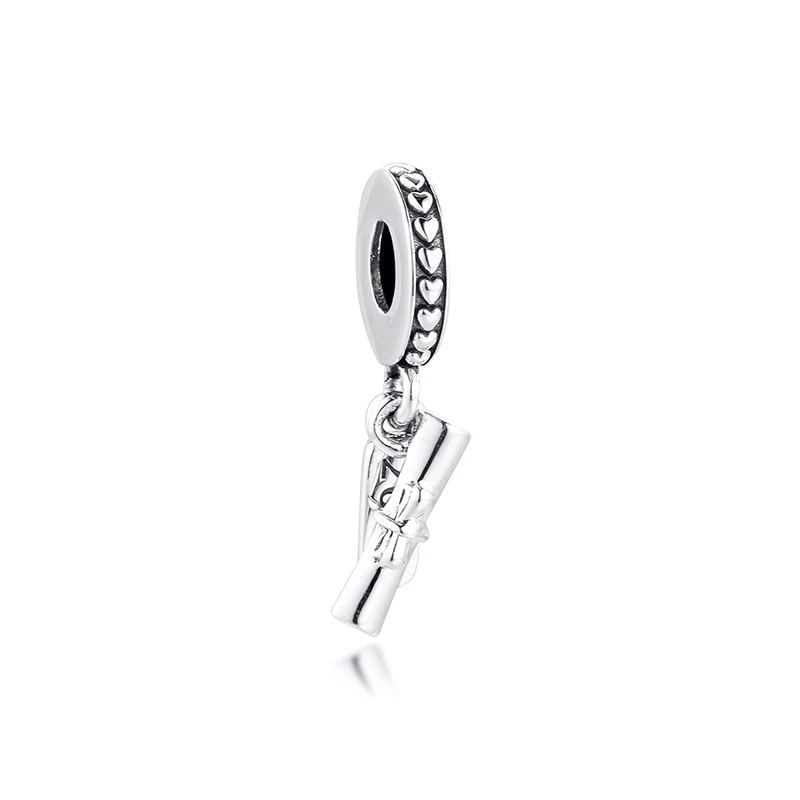 Authentic 925 Sterling Silver Graduation Scroll Dangle Beads Fits DIY Bracelets Charms Original Jewelry Making Perles | Украшения и