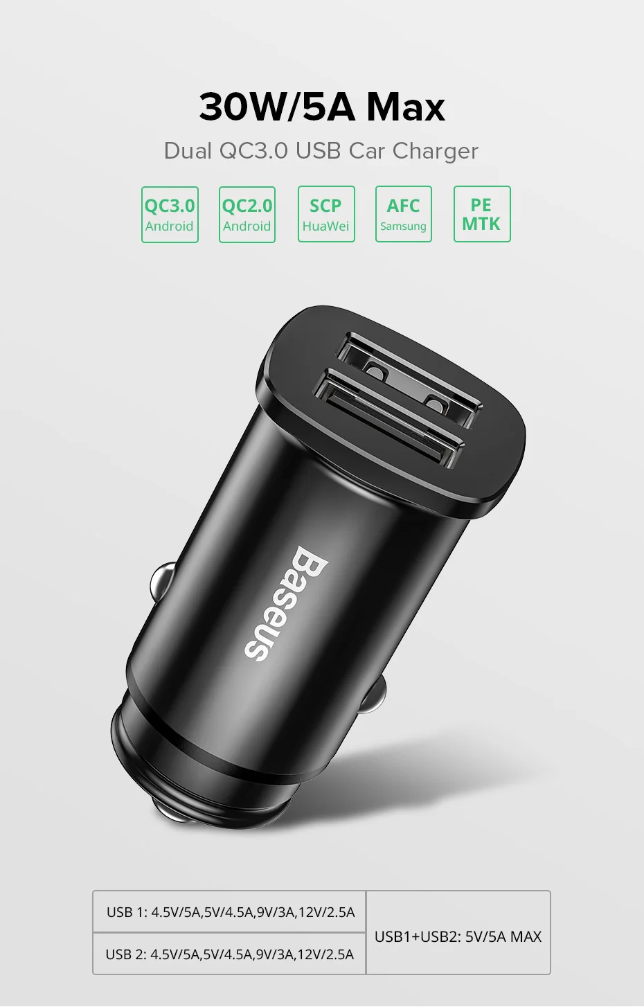 Baseus 30 Вт Быстрое Автомобильное зарядное устройство с двумя USB C PD QC 4,0 Быстрая автомобильная зарядка для Iphone X XS Max huawei samsung Автомобильное зарядное устройство для мобильных телефонов
