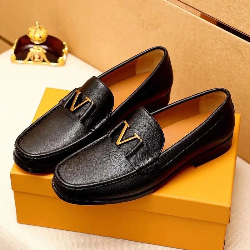 

Men's Boutique Black PU Luxury Simple Metal V Decoration Comfortable Fashion Casual Business All-match Loafers 3KC104