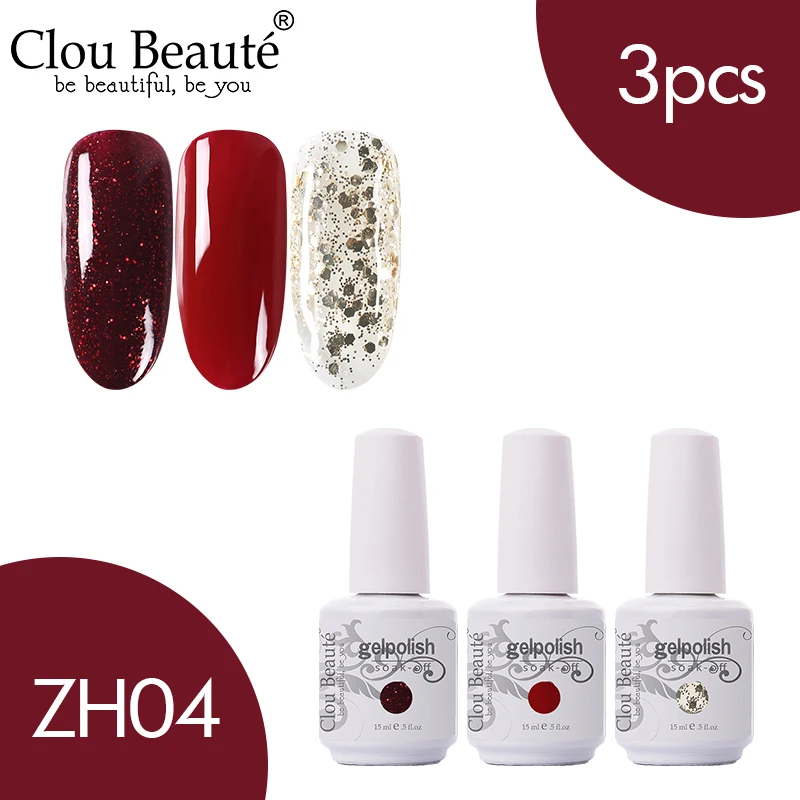 ZH04 Clou Beaute 3 шт. 15 мл Гель-лак набор УФ светодиодный лак для ногтей для маникюра УФ-гель для ногтей Топ УФ светодиодный гель для ногтей Гибридный гель для ногтей - Цвет: ZH04